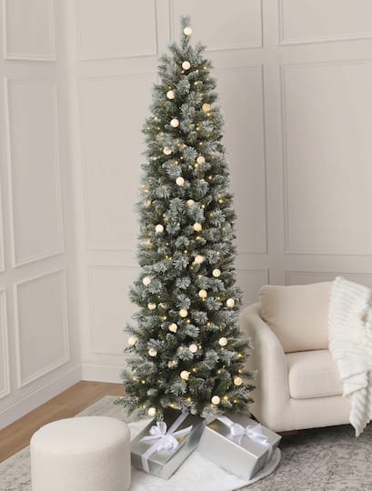7.5ft. Pre-Lit Flocked Glacier Fir Artificial Christmas Tree, Dual Color LED Lights with G40 Bulbs by Ashland®